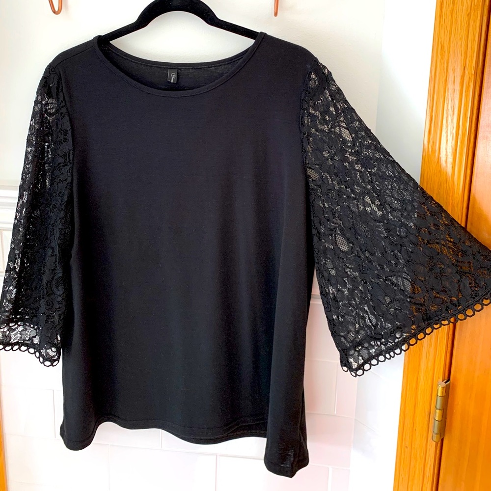 Black shirt with lace bell sleeves